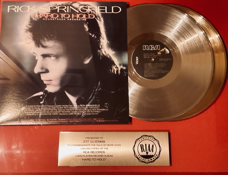 RIAA RCA Gold / Silver Record Award  to Jeff Silverman for "Hard To Hold" - 1984