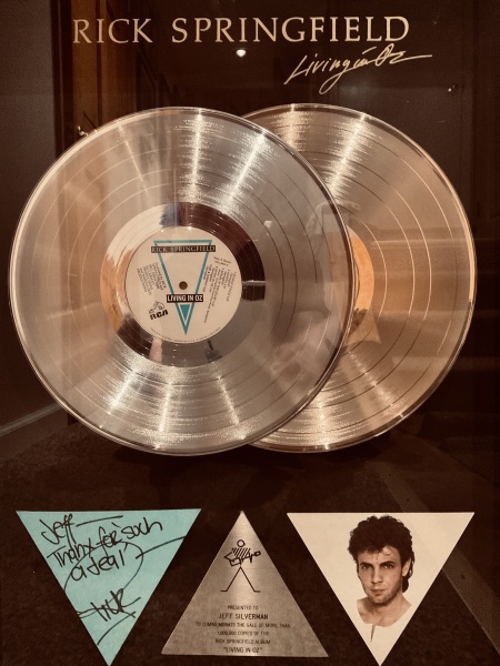 Rick Springfield's RCA Gold and Platinum Award to Jeff Silberman  - LIVING IN OZ - 1983