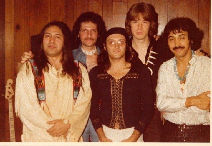04 Redbone gig at the Roxy in LA. Left to right... Lolly Vegas, Jeff Silverman, John Phillip Shenale, Jack White and Pat Vegas.