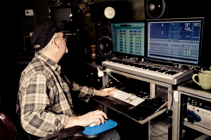 06 Jeff Silverman working on his older 5.1 studio rig , which was updated around 2013 and then again in 2020 to Dolby Atmos 7.1.4 surround.