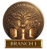 Branch I medallion for the From The Vault II Branches Series featuring a stylized tree with three illuminated doors labeled Songs, Stories, and Connections.