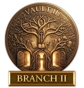 Branch II medallion for the From The Vault II Branches Series featuring a stylized tree with three illuminated doors labeled Songs, Stories, and Connections.