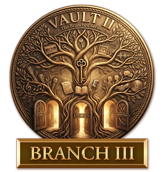 Branch III medallion for the From The Vault II Branches Series featuring a stylized tree with three illuminated doors labeled Songs, Stories, and Connections.