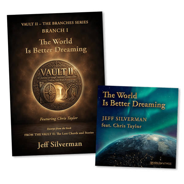 Cover artwork for Branch I Experience – The World Is Better Dreaming, featuring the companion story and Jeff Silverman's melodic rock single in Dolby Atmos and stereo.