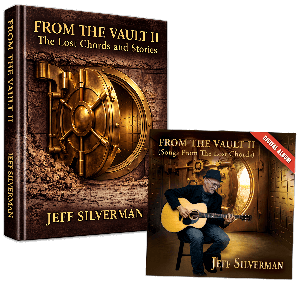 Bundle featuring the hardcover book From the Vault II: The Lost Chords and Stories and the digital CD of Jeff Silverman's melodic rock album FROM THE VAULT II (Songs from The Lost Chords).