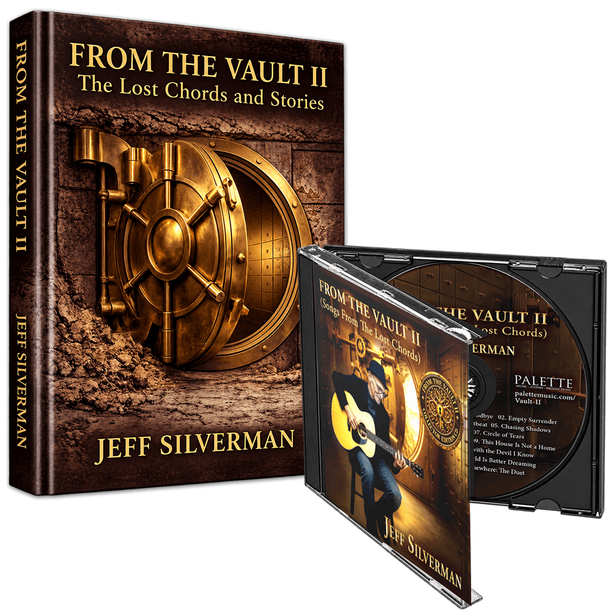 Bundle featuring the hardcover book From the Vault II: The Lost Chords and Stories and the physical Collector's CD of Jeff Silverman's melodic rock album FROM THE VAULT II (Songs from The Lost Chords).